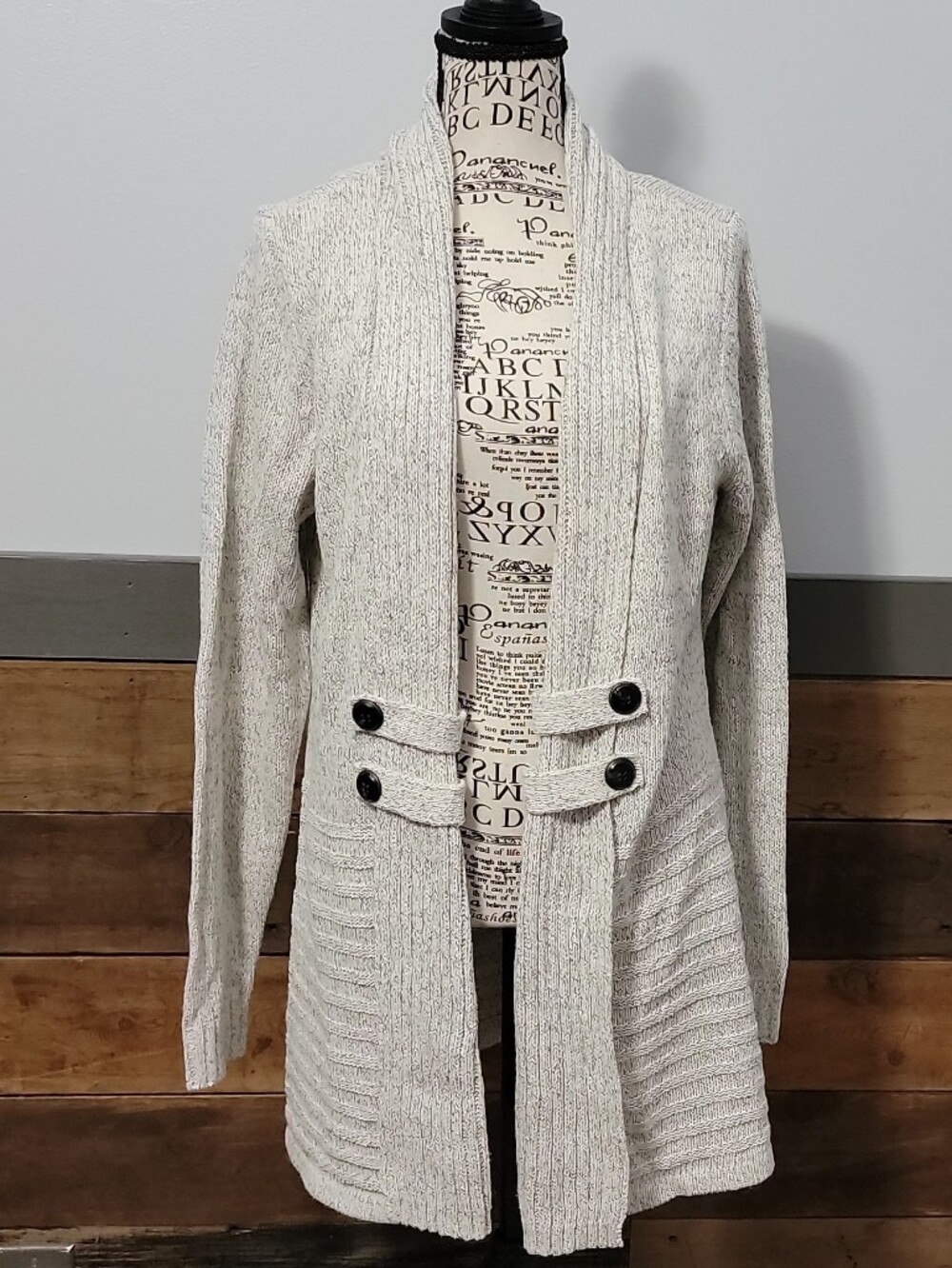 Apt. 9 Cream Open-Front Button Accent Cardigan